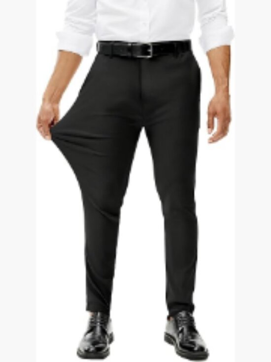 Stretch Dress Pants Slim Fit Skinny Wrinkle Free Expandable Waist Golf Pant